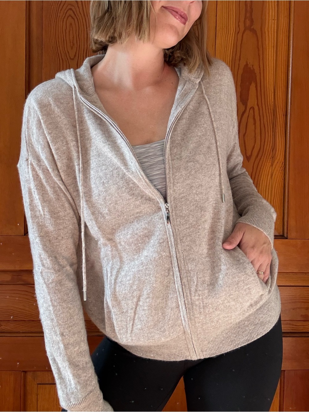 Charter Club Oatmeal 100% Cashmere Zip-Up Jacket